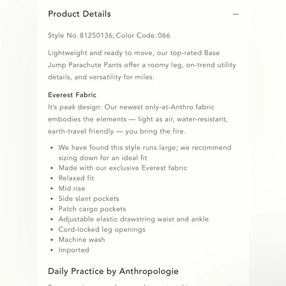 Daily Practice by Anthropologie Base Jump Parachute Panfs size XS - Picture 7 of 13